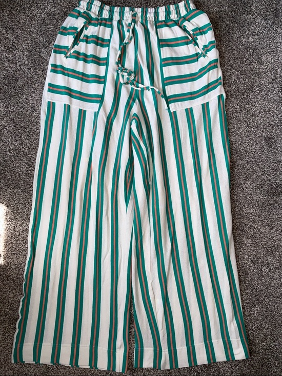 Free People Pants - NWT Free People Teal, Rust & White Striped Wide-Leg Pants.  Size Medium.